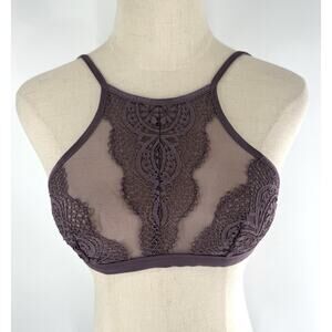 victoria secret body by victoria bra Lace Sheer High Neck Purple Small Bralette